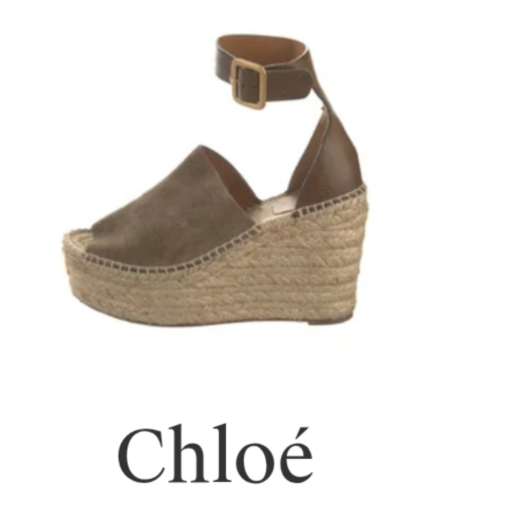 Chloé Brown Suede Espadrille Wedge Sandals with Ankle Strap